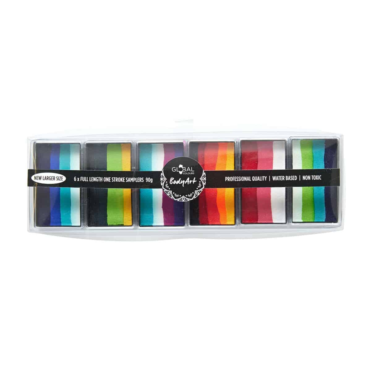 Global Colours. Rainbow Burst – 6 One Strokes Face & BodyArt Refillable FX Palette Sampler 6x 15g
