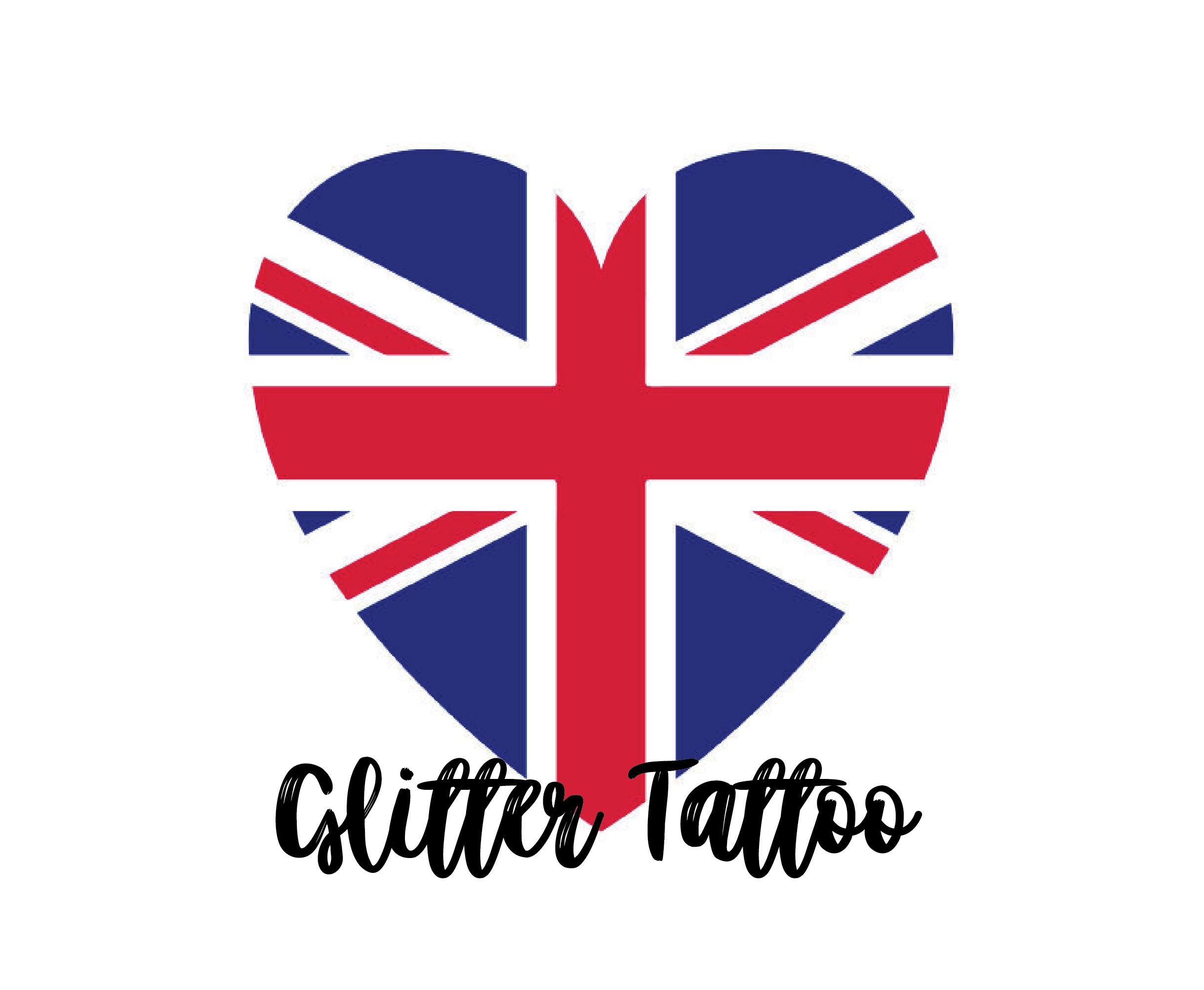 Union Jack Heart Glitter Tattoo - set of 5
